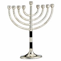 Metal Candle Menorah Classic Design Hammered Accent Black Silver 8.5"