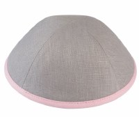 iKippah Light Gray Linen with Pink Rim Size 1